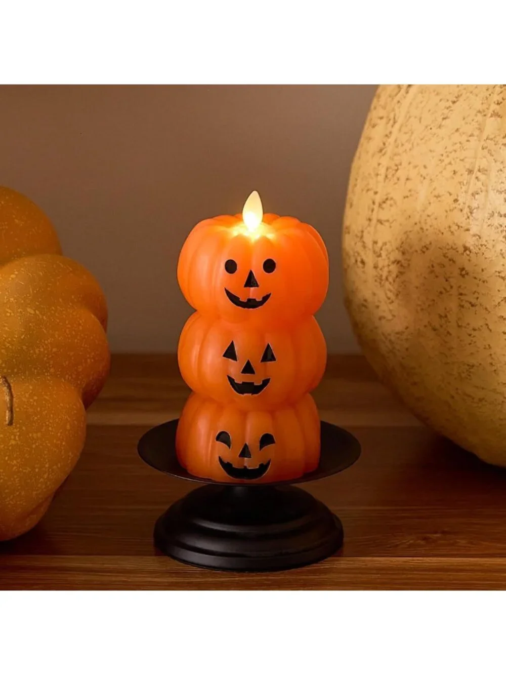 Flameless Jack-o-Lantern Pumpkins Candle - Real Wax, Moving Flame, LED Decor